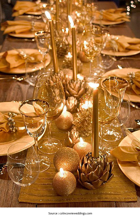 Doré et chandelles table glamour Noël